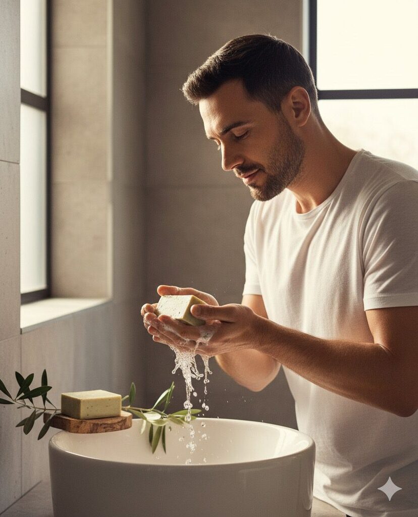 Mann beim Gesichtwaschen